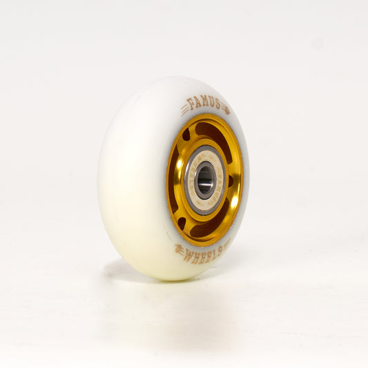 Famus Metal Core 64mm 88a White/Gold Wheels - Inc. Bearings (Singles)