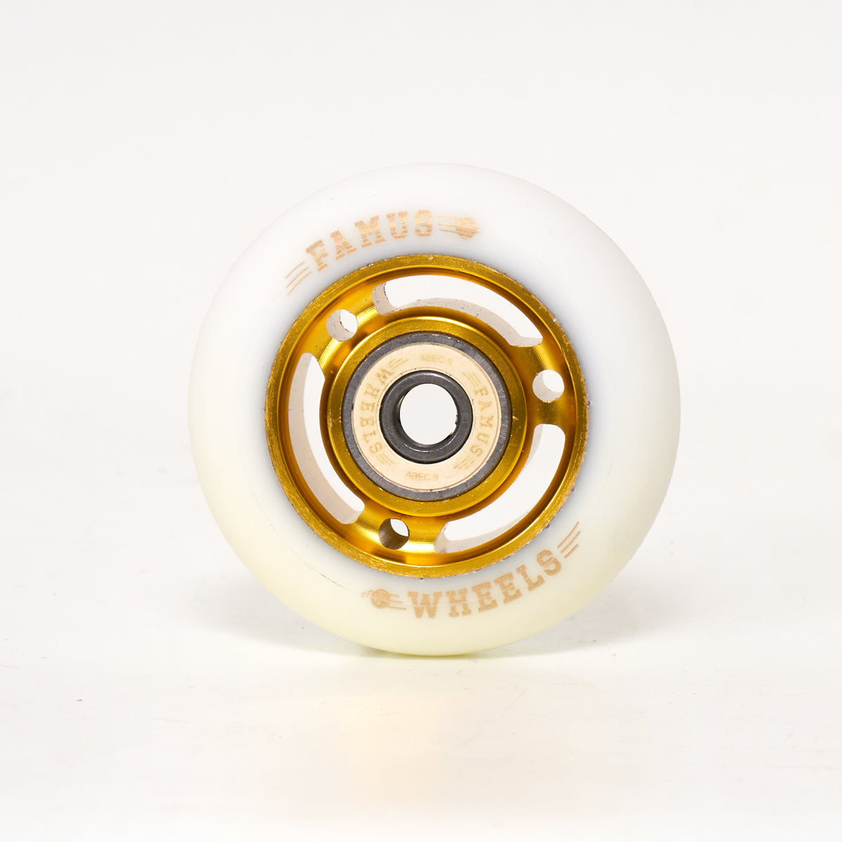 Famus Metal Core 64mm 88a White/Gold Wheels - Inc. Bearings (Singles)